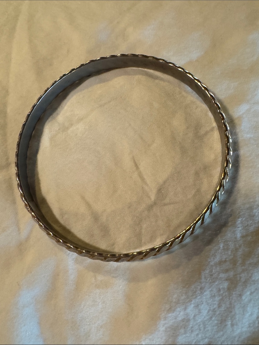 Textured Silver Metal Bangle Bracelet in Slanted Rope Design - Picture 2 of 4